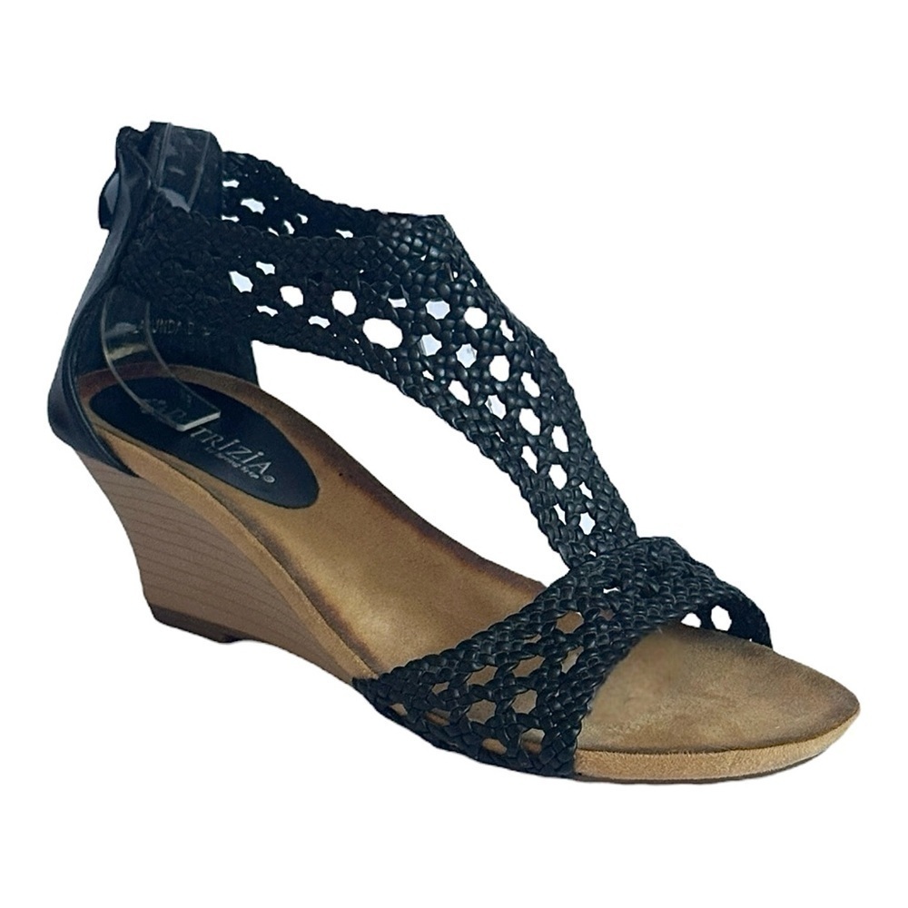 Patrizia by Spring Step Black Woven Wedge Sandals 9 Larunda Zip Back Comfort